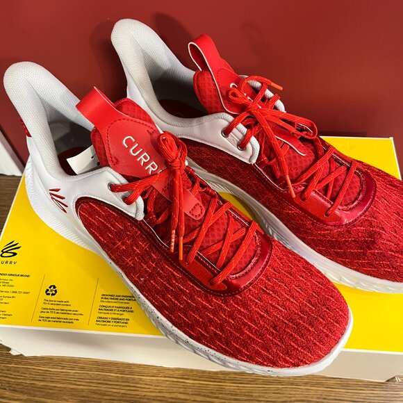 Under Armour Curry Flow 9 Team 'White Red' 3025631-100 Basketball Shoes - NWT - Picture 4 of 10